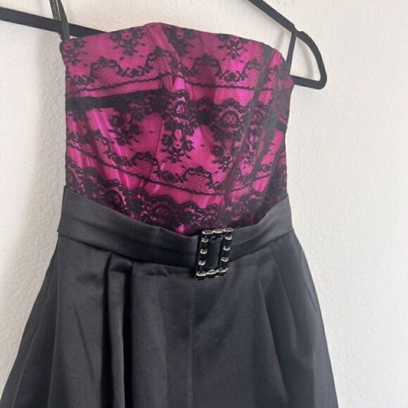 Jessica McClintock Gunne Sax Vintage Dress Magenta Black Lace Strapless Mini  5 - Picture 9 of 12